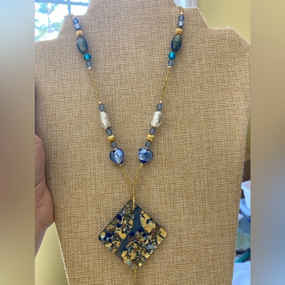 Foiled Glass and‎ Heart Glass Beads Tassels Pendant Necklace - Picture 4 of 6